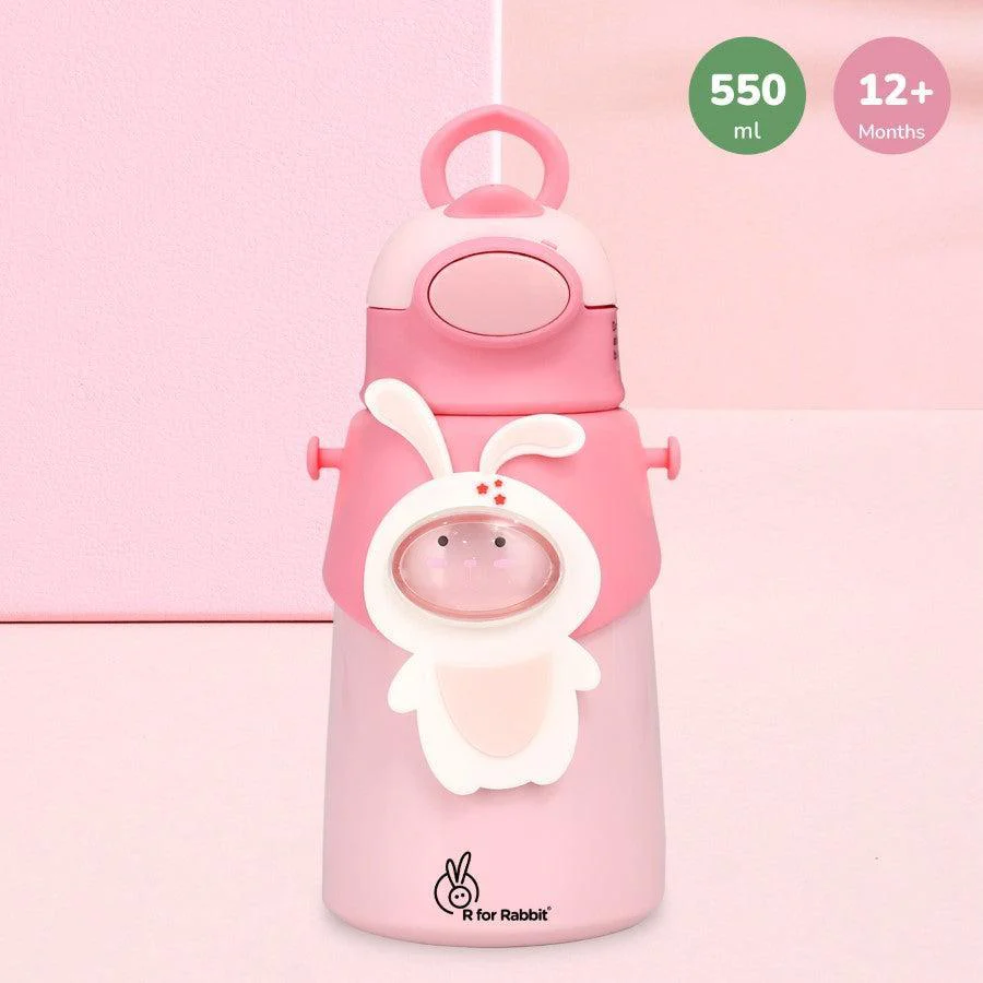 Steebo Zoobie Stainless Steel Sipper Feeding Bottle for Kids 550ml - Pink Bunny - Image 7