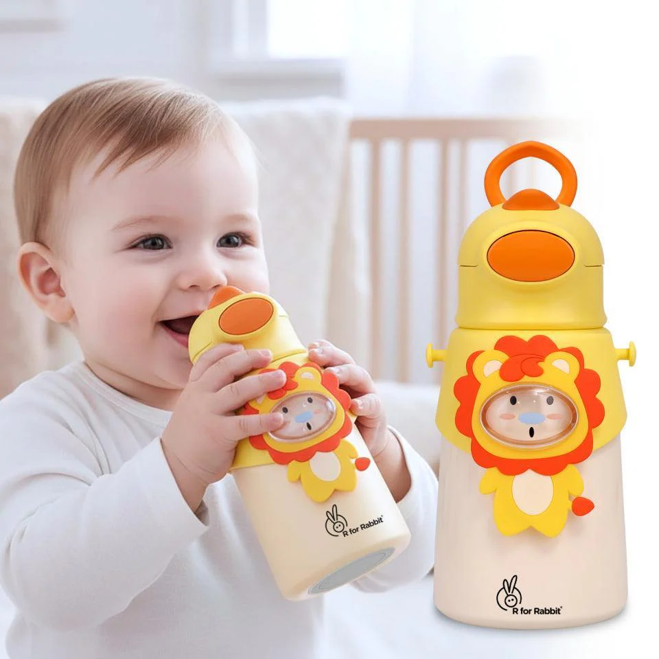 Steebo Zoobie Stainless Steel Sipper Feeding Bottle for Kids 550ml - Yellow Lion