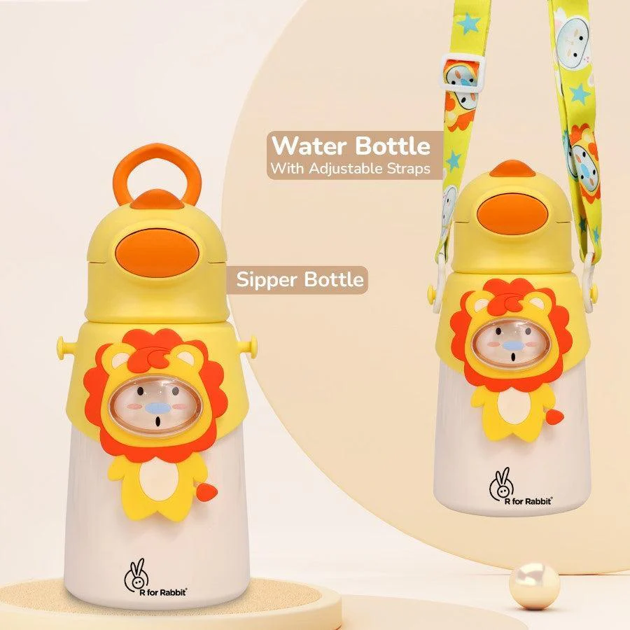 Steebo Zoobie Stainless Steel Sipper Feeding Bottle for Kids 550ml - Yellow Lion - Image 3