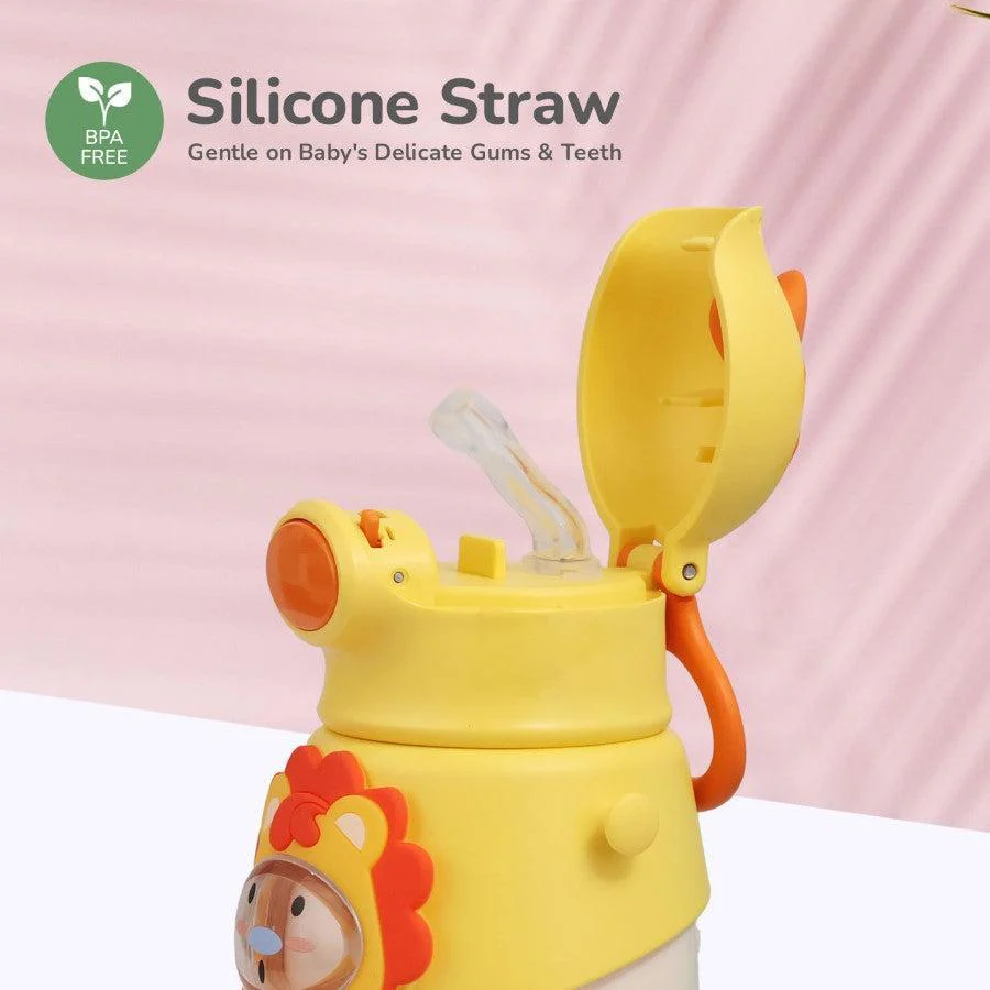 Steebo Zoobie Stainless Steel Sipper Feeding Bottle for Kids 550ml - Yellow Lion - Image 4