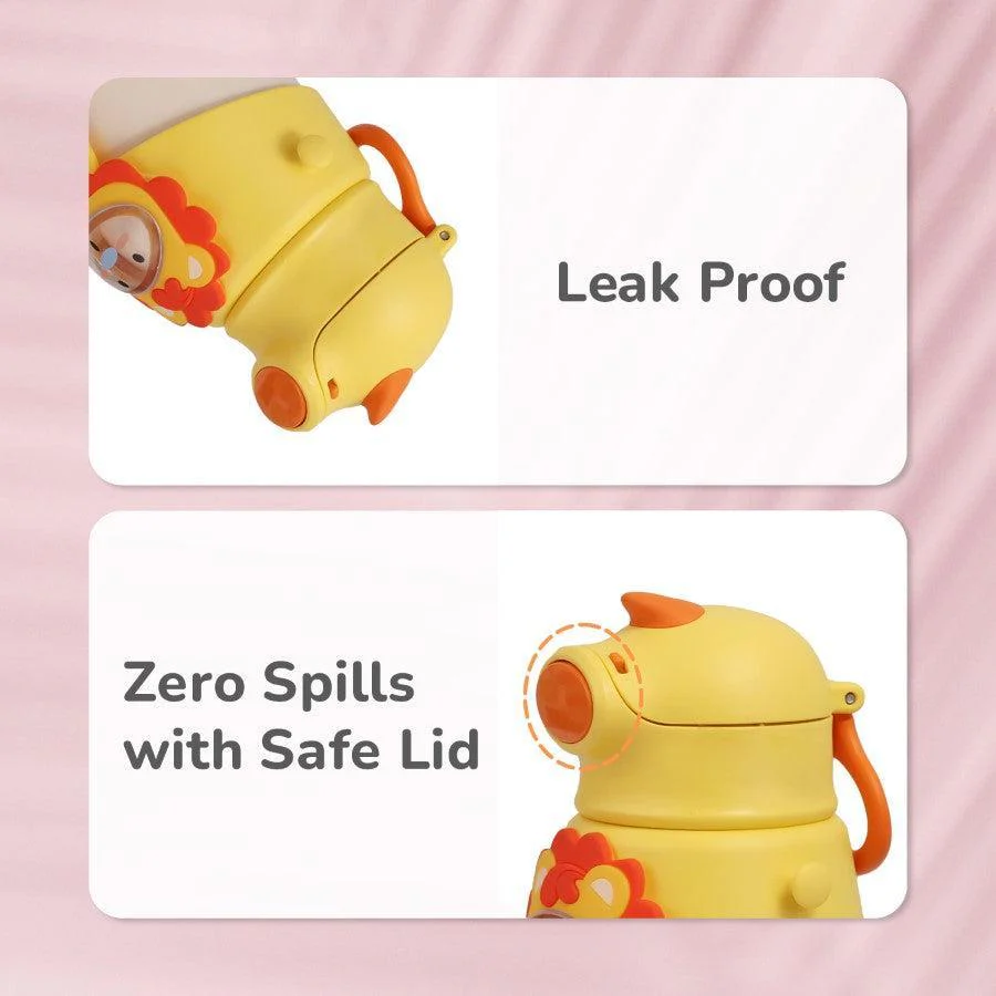 Steebo Zoobie Stainless Steel Sipper Feeding Bottle for Kids 550ml - Yellow Lion - Image 6