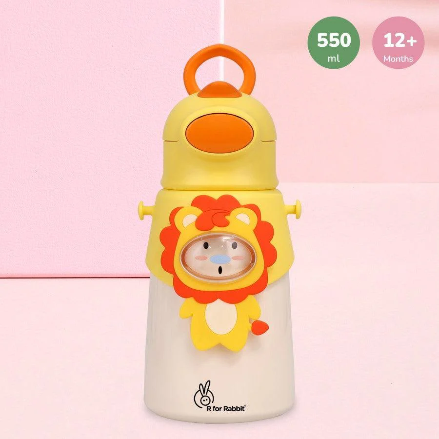 Steebo Zoobie Stainless Steel Sipper Feeding Bottle for Kids 550ml - Yellow Lion - Image 7