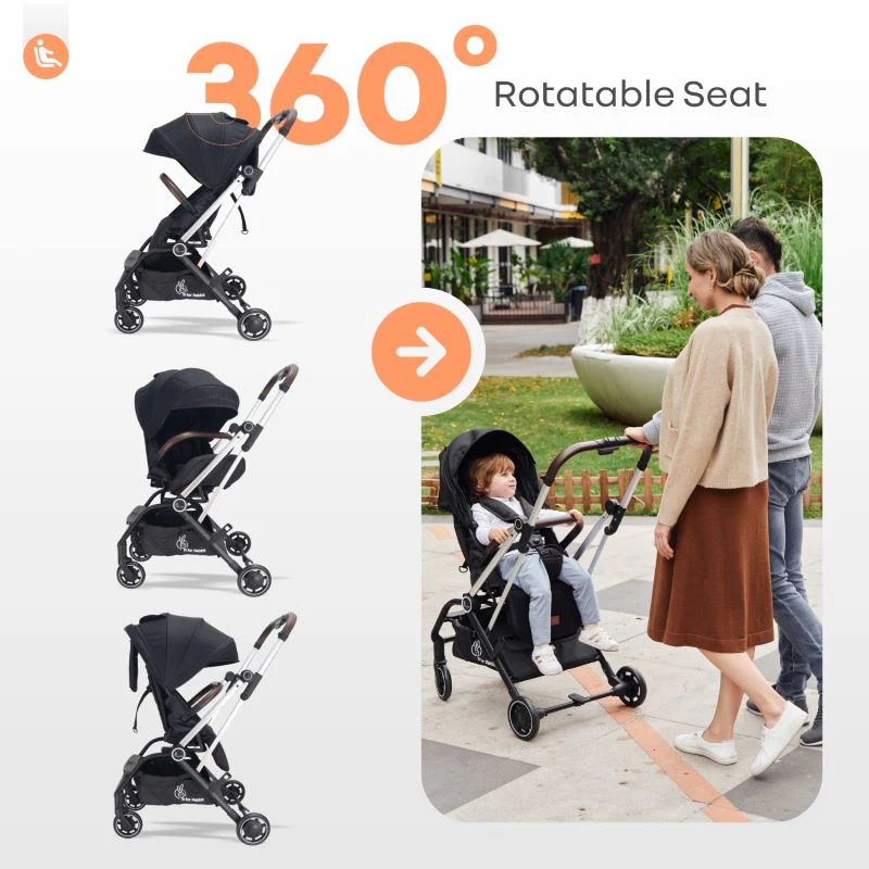 Street Smart 360-degree Rotatable Kids Stroller - Pure Black - Image 2