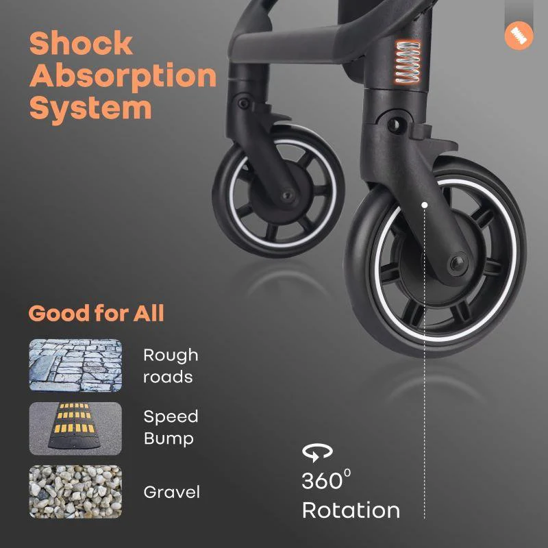 Street Smart 360-degree Rotatable Kids Stroller - Pure Black - Image 7