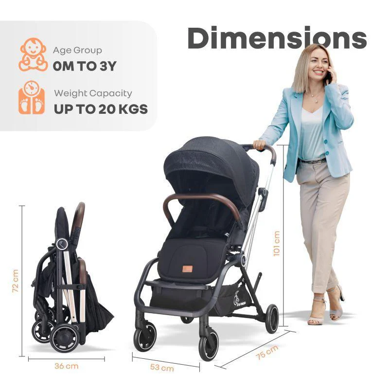 Street Smart 360-degree Rotatable Kids Stroller - Pure Black - Image 8