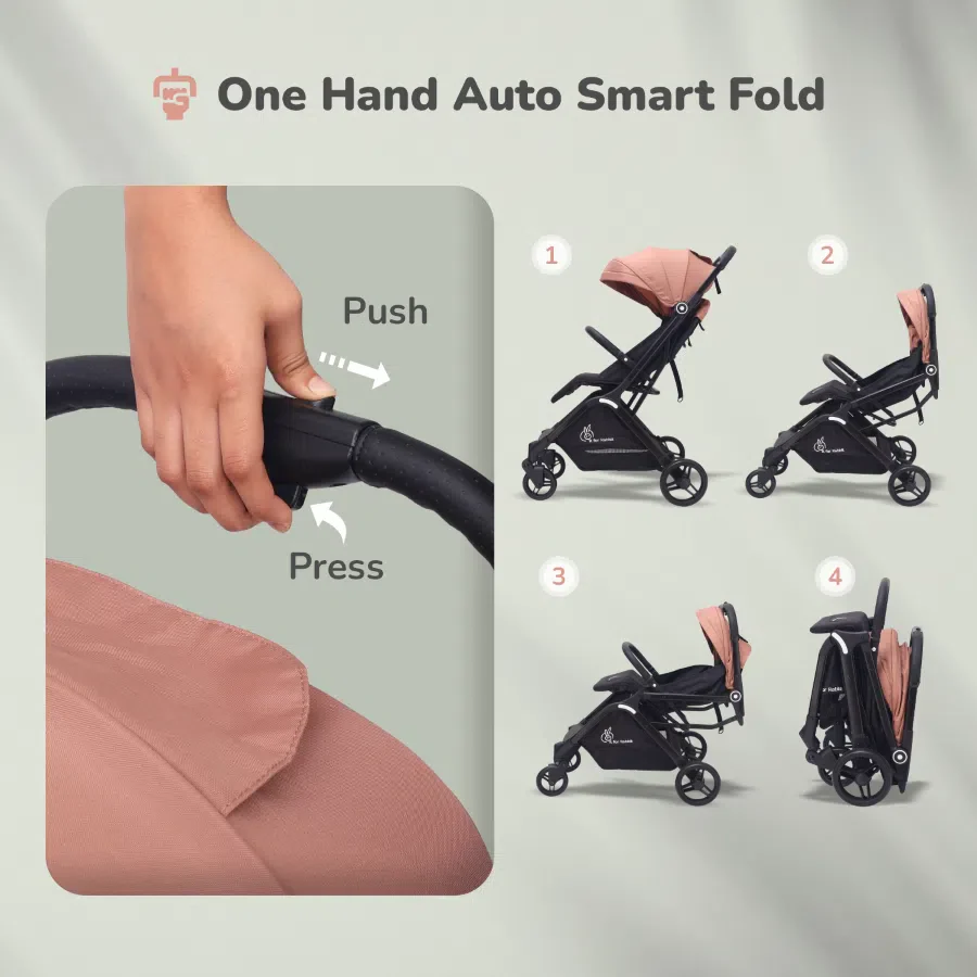 Street Smart Ace Auto Fold Kids Stroller - Peach Black - Image 2