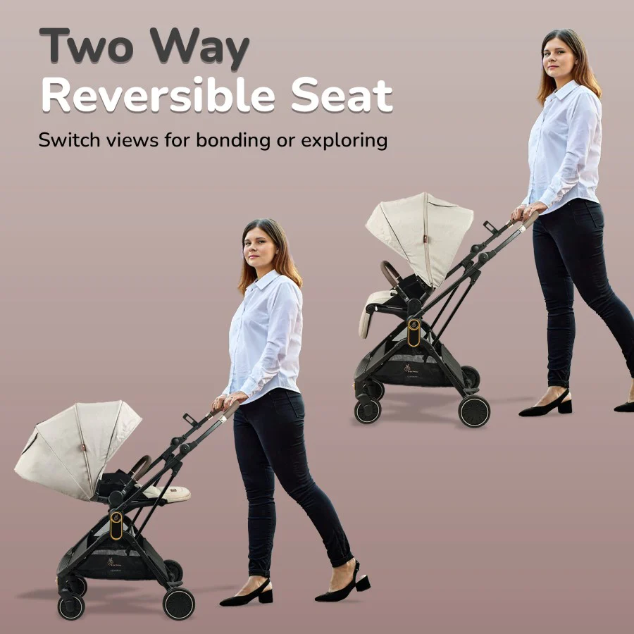 Street Smart Regal 2-Way Reversible Baby Stroller with One-Hand Fold & 5-Point Safety Harness - Beige - Image 2