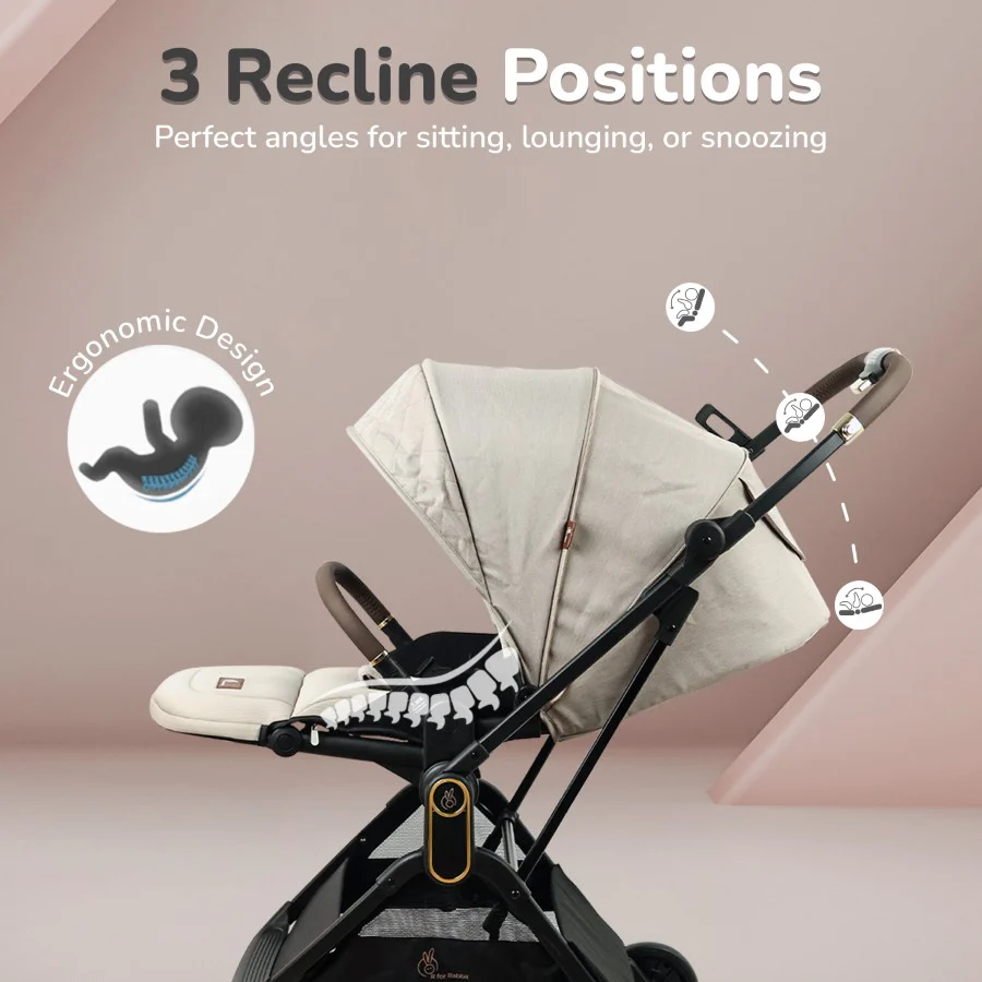 Street Smart Regal 2-Way Reversible Baby Stroller with One-Hand Fold & 5-Point Safety Harness - Beige - Image 3