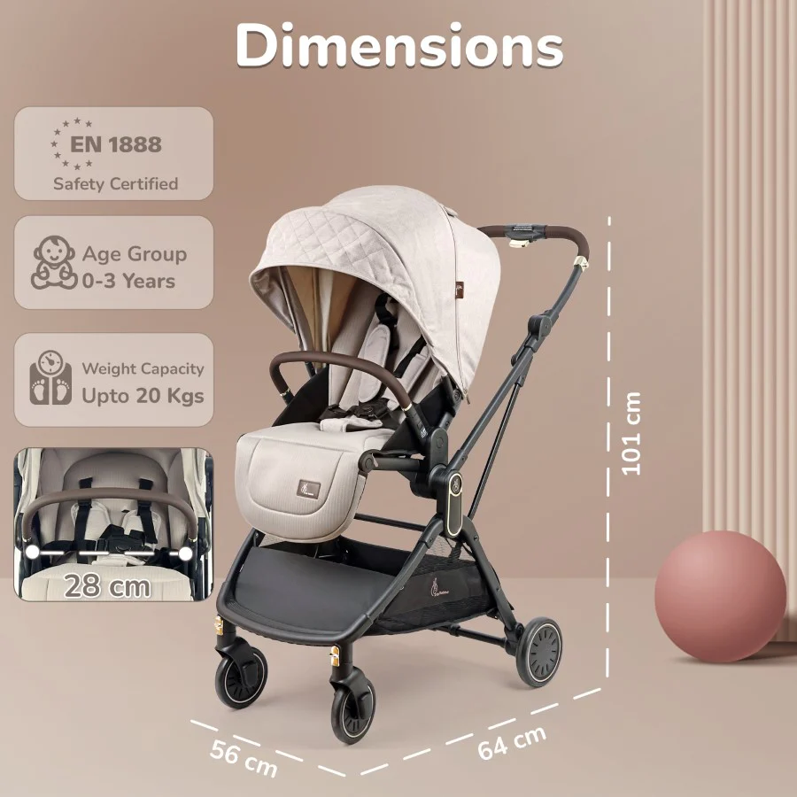 Street Smart Regal 2-Way Reversible Baby Stroller with One-Hand Fold & 5-Point Safety Harness - Beige - Image 8