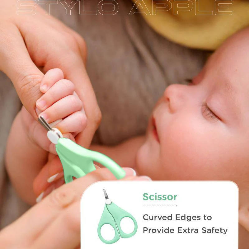 Stylo Apple Baby Manicure Set Nail Cutter & Nail Filer, Scissor, Tweezer, Ear Pick - Green - Image 3