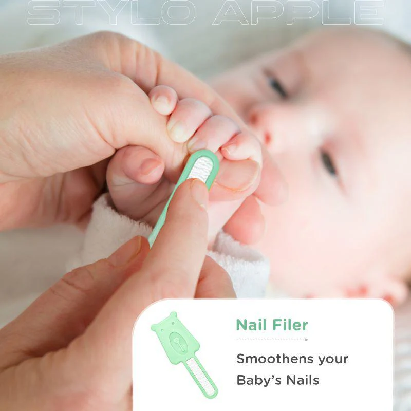 Stylo Apple Baby Manicure Set Nail Cutter & Nail Filer, Scissor, Tweezer, Ear Pick - Green - Image 4