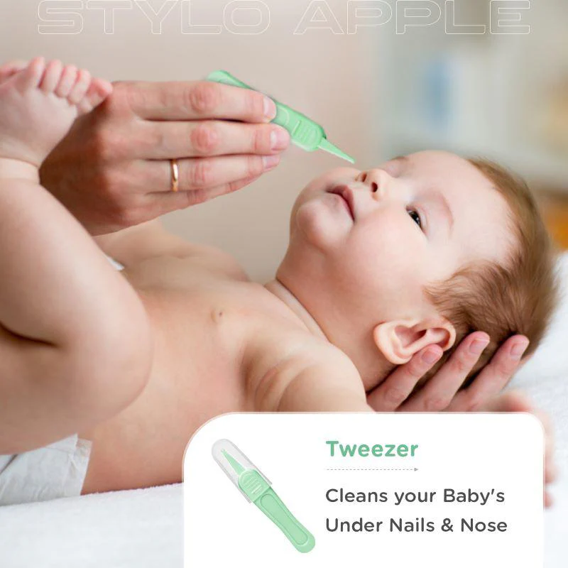 Stylo Apple Baby Manicure Set Nail Cutter & Nail Filer, Scissor, Tweezer, Ear Pick - Green - Image 5