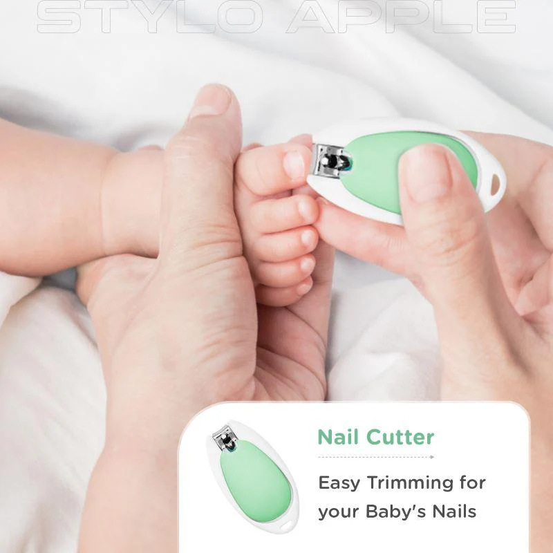Stylo Apple Baby Manicure Set Nail Cutter & Nail Filer, Scissor, Tweezer, Ear Pick - Green - Image 7