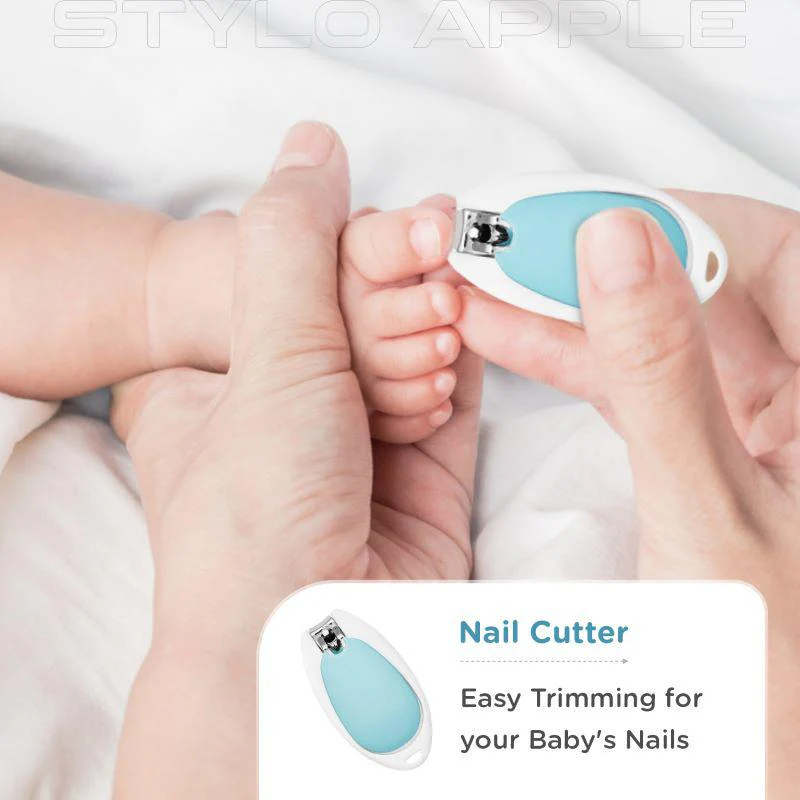Stylo Apple Baby Manicure Set Nail Cutter & Nail Filer, Scissor, Tweezer, Ear Pick - Blue - Image 7