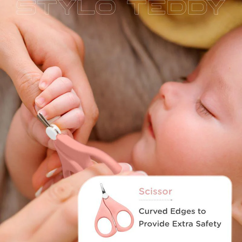 Stylo Teddy Baby Manicure Set Nail Cutter & Nail Filer, Scissor, Tweezer, Ear Pick - Pink - Image 3