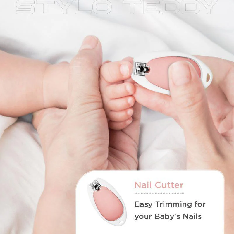 Stylo Teddy Baby Manicure Set Nail Cutter & Nail Filer, Scissor, Tweezer, Ear Pick - Pink - Image 7