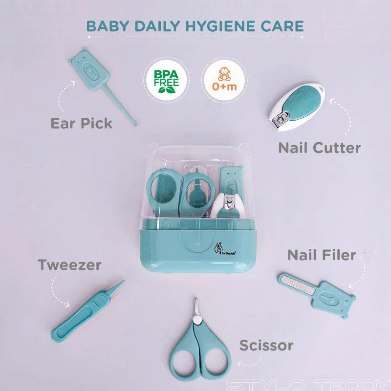 Stylo Teddy Baby Manicure Set Nail Cutter & Nail Filer, Scissor, Tweezer, Ear Pick - Blue - Image 2