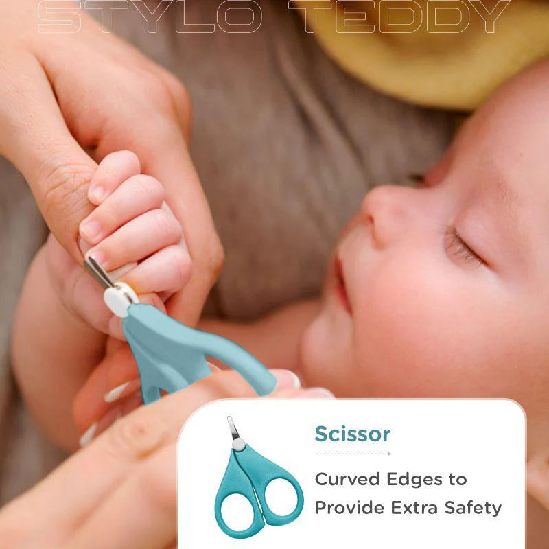 Stylo Teddy Baby Manicure Set Nail Cutter & Nail Filer, Scissor, Tweezer, Ear Pick - Blue - Image 3