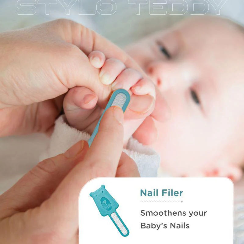 Stylo Teddy Baby Manicure Set Nail Cutter & Nail Filer, Scissor, Tweezer, Ear Pick - Blue - Image 4