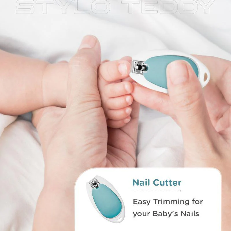 Stylo Teddy Baby Manicure Set Nail Cutter & Nail Filer, Scissor, Tweezer, Ear Pick - Blue - Image 7