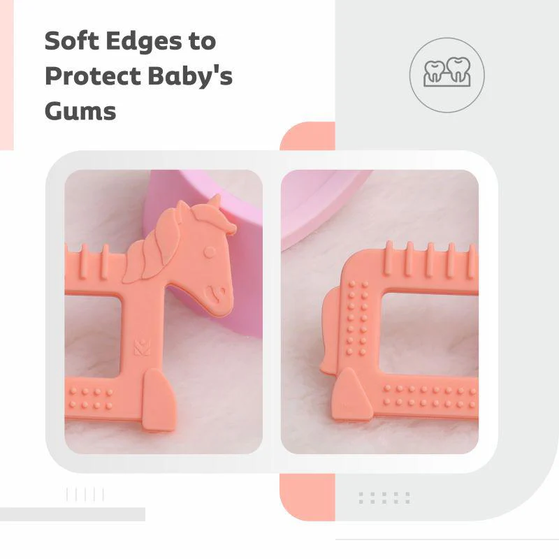 Tiny Bites Safari – Cute Baby Silicone Teether - Elephant Blue + Horse Orange - Image 4