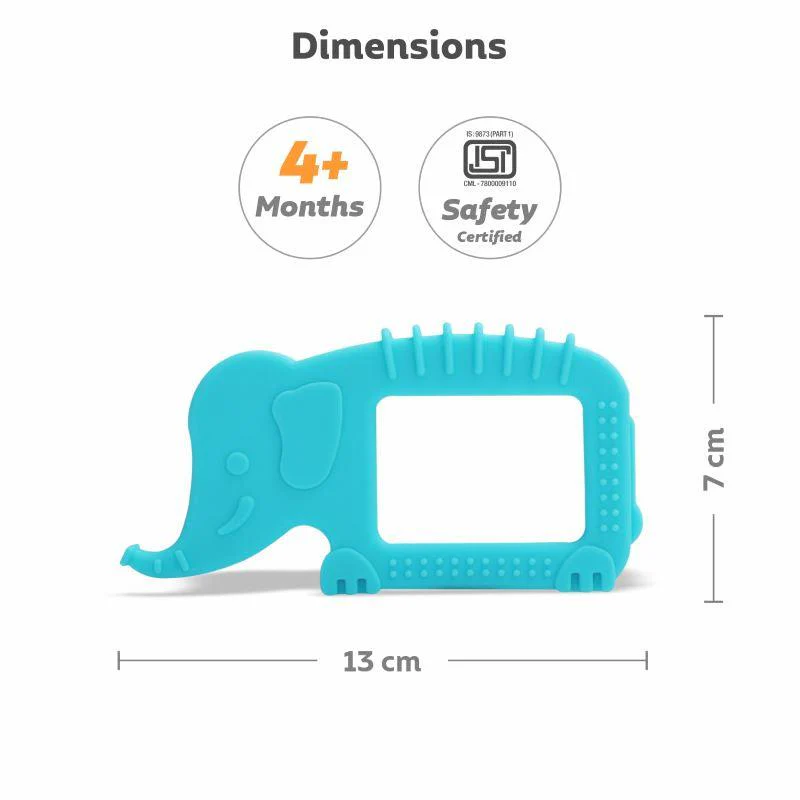 Tiny Bites Safari – Cute Baby Silicone Teether - Elephant Blue + Horse Orange - Image 6