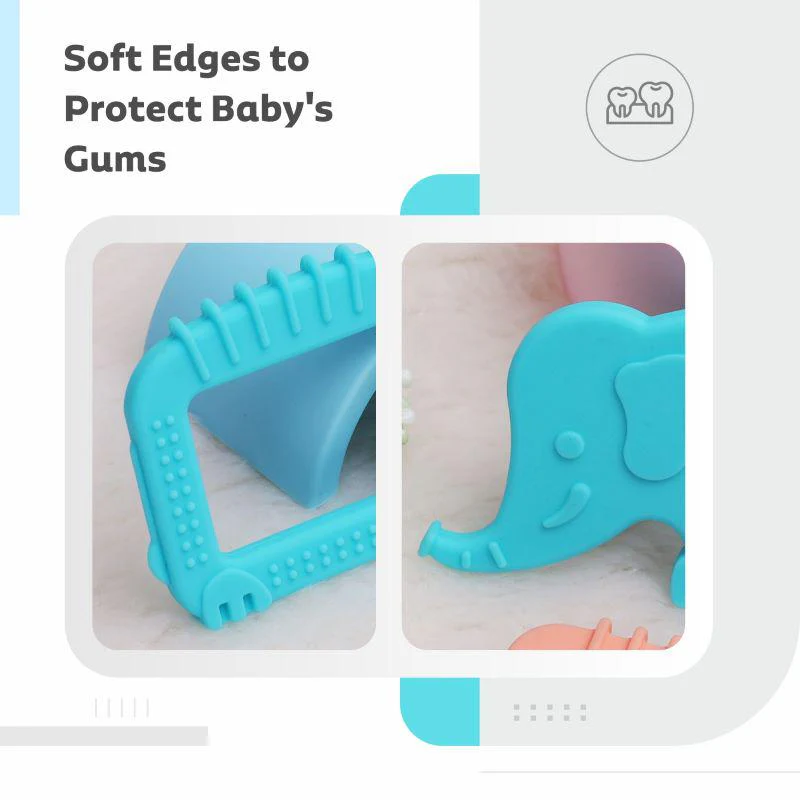 Tiny Bites Safari – Cute Baby Silicone Teether - Elephant Blue - Image 6