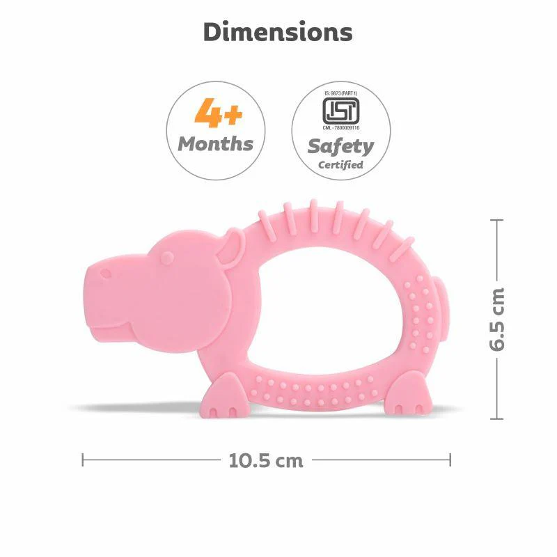 Tiny Bites Safari – Cute Baby Silicone Teether - Elephant Blue + Hippo Pink - Image 6