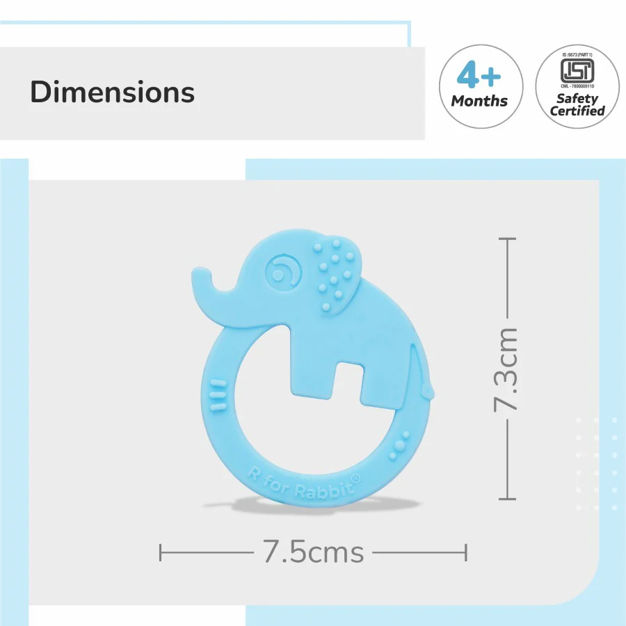 Tiny Bites Zoobie Baby Silicone Teethers Pack of 1 Crocodile, Rabbit, and Elephant - Blue - Image 6