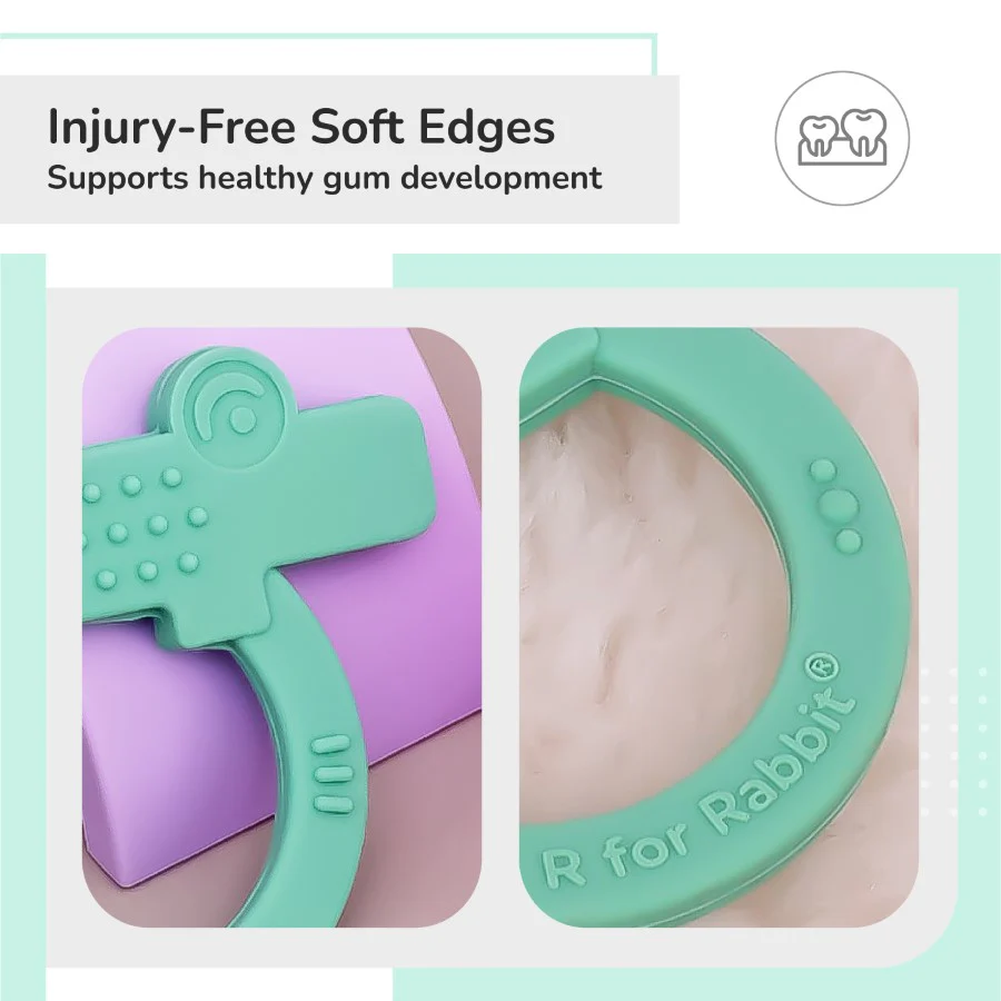 Tiny Bites Zoobie Baby Silicone Teethers Pack of 1 Crocodile, Rabbit, and Elephant - Green - Image 4