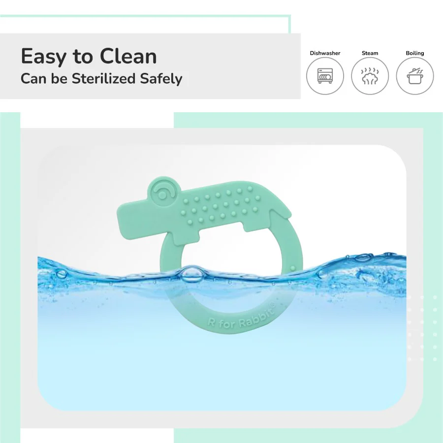 Tiny Bites Zoobie Baby Silicone Teethers Pack of 1 Crocodile, Rabbit, and Elephant - Green - Image 5