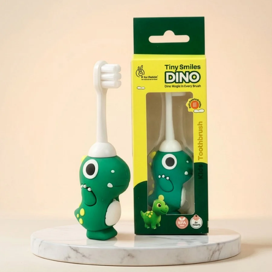 Tiny Smiles Dino Kids Toothbrush, Ultra-Soft Bristles for Gentle Oral Care, BPA-Free, Kids Brush for 2+ Years - Green