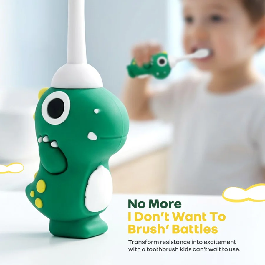 Tiny Smiles Dino Kids Toothbrush, Ultra-Soft Bristles for Gentle Oral Care, BPA-Free, Kids Brush for 2+ Years - Green - Image 8