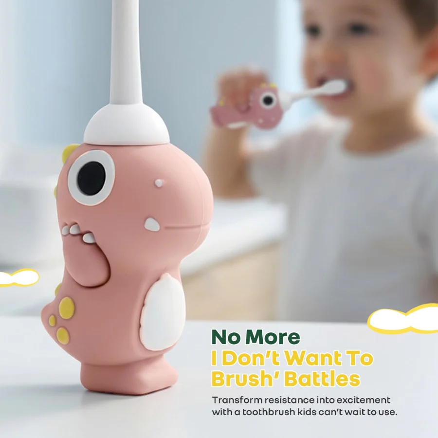 Tiny Smiles Dino Kids Toothbrush, Ultra-Soft Bristles for Gentle Oral Care, BPA-Free, Kids Brush for 2+ Years - Peach - Image 8