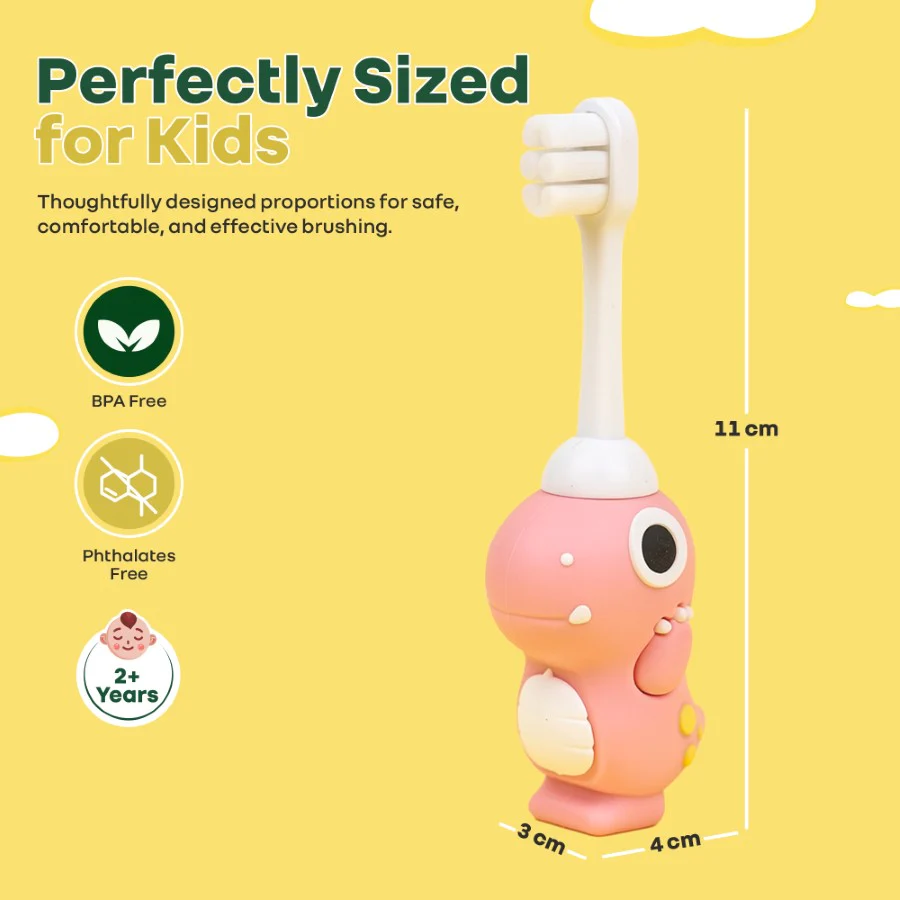 Tiny Smiles Dino Kids Toothbrush, Ultra-Soft Bristles for Gentle Oral Care, BPA-Free, Kids Brush for 2+ Years - Peach - Image 9