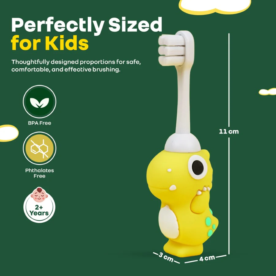 Tiny Smiles Dino Kids Toothbrush, Ultra-Soft Bristles for Gentle Oral Care, BPA-Free, Kids Brush for 2+ Years - Yellow - Image 9