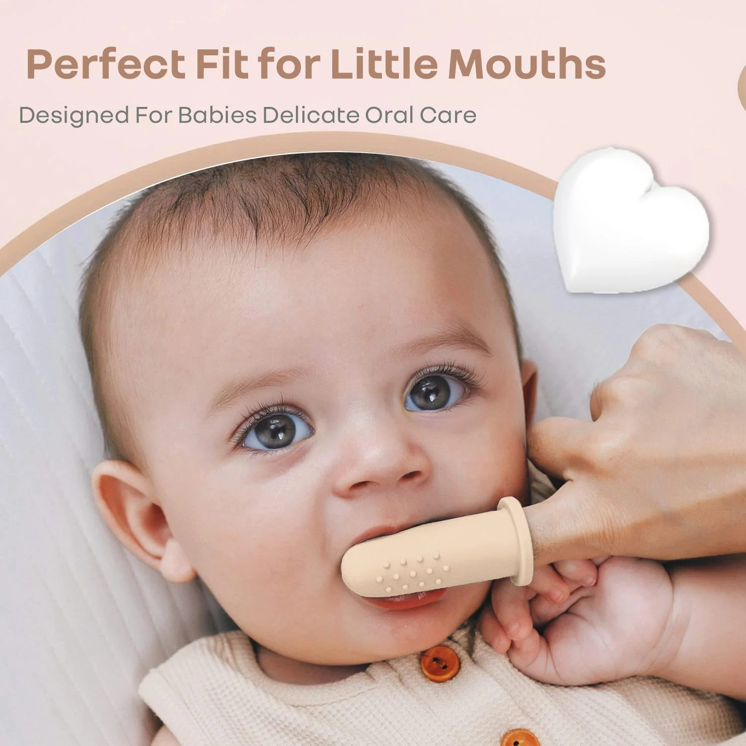 Tiny Smiles Gummy Baby Finger Brush, Food Grade Silicone Toothbrush, Gum Massager with Storage Case - Beige - Image 7