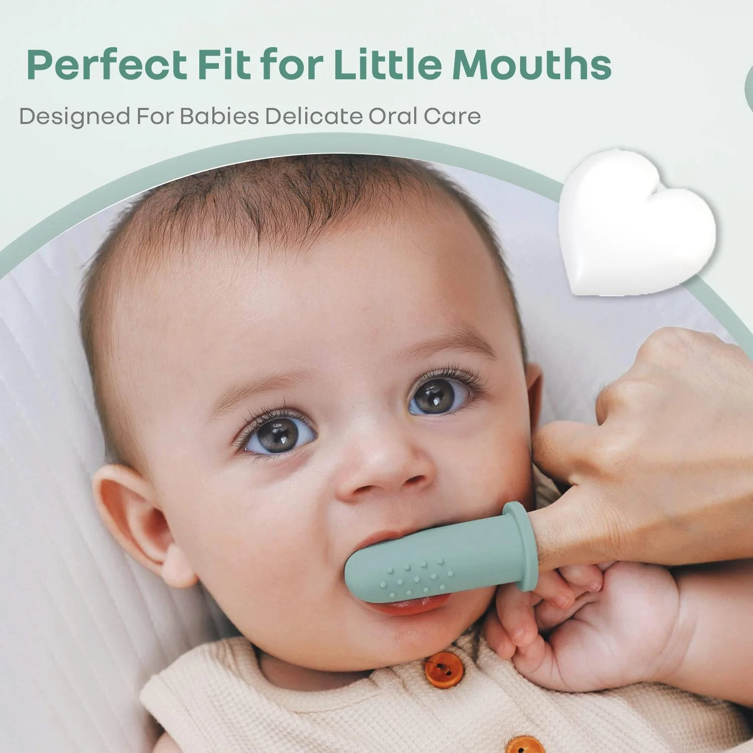 Tiny Smiles Gummy Baby Finger Brush, Food Grade Silicone Toothbrush, Gum Massager with Storage Case - Olive Green - Image 7