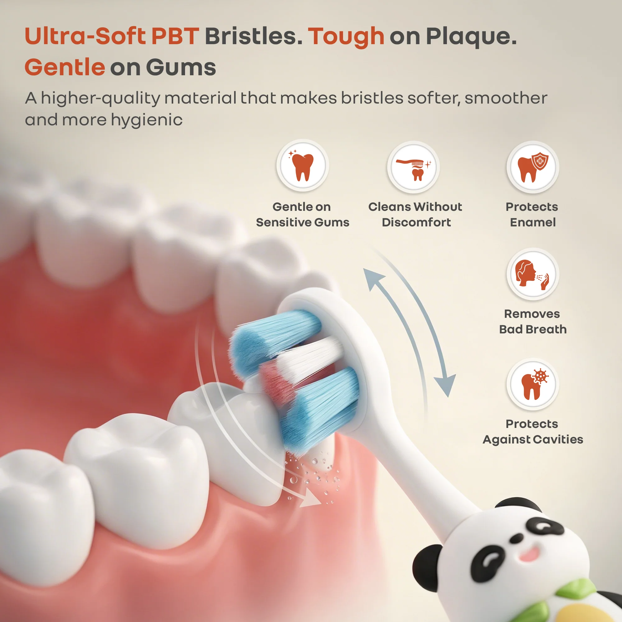 Tiny Smiles Panda Kids Toothbrush, Ultra Soft PBT Bristles Brush, BPA Free, Self-Standing with Travel Case - Black - Image 3