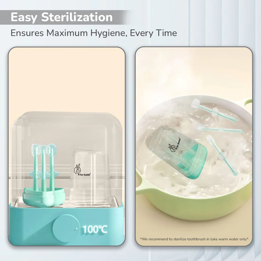 Tiny Smiles Pixie 3-in-1 Baby Toothbrush Set, BPA-Free Silicone, Gum Massager, U-Shaped & Toddler Brush - Lake Blue - Image 7