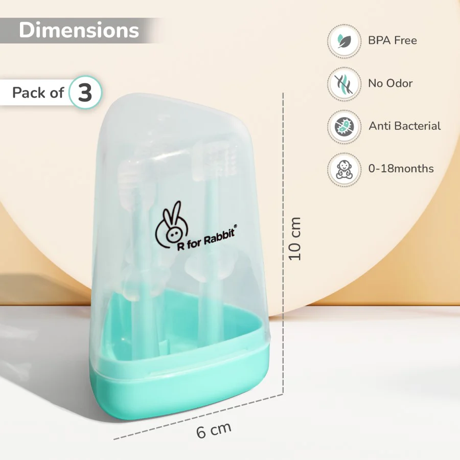 Tiny Smiles Pixie 3-in-1 Baby Toothbrush Set, BPA-Free Silicone, Gum Massager, U-Shaped & Toddler Brush - Lake Blue - Image 8