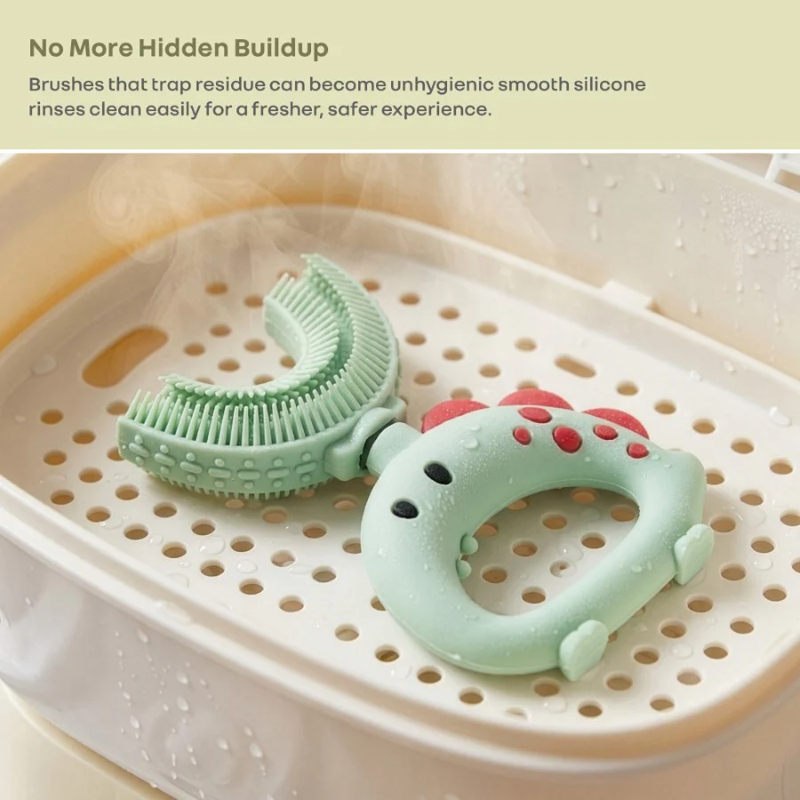 Tiny Smiles U Brush for Kids 2-5 Years, 360° U Shape Cleaning, Ultra Soft Silicone Bristles - Green - Image 7