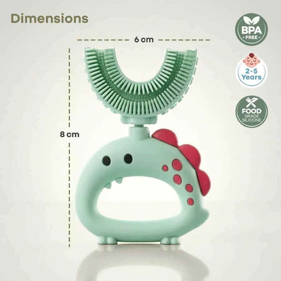 Tiny Smiles U Brush for Kids 2-5 Years, 360° U Shape Cleaning, Ultra Soft Silicone Bristles - Green - Image 8