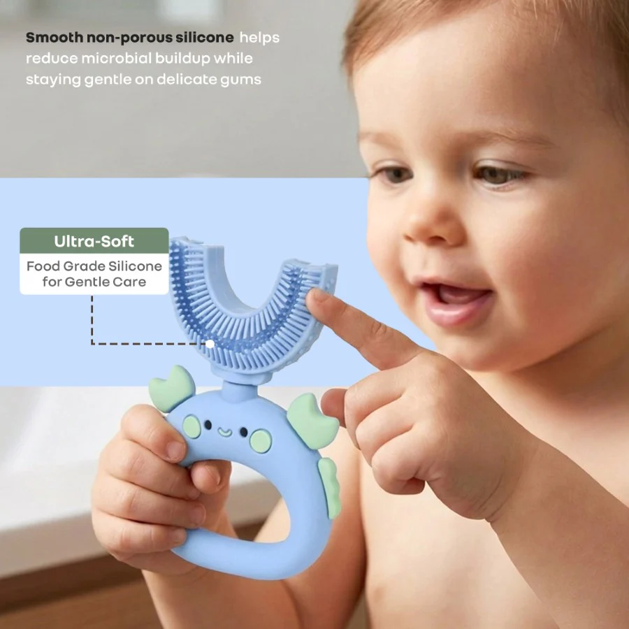 Tiny Smiles U Brush for Kids 2-5 Years, 360° U Shape Cleaning, Ultra Soft Silicone Bristles - Blue - Image 3