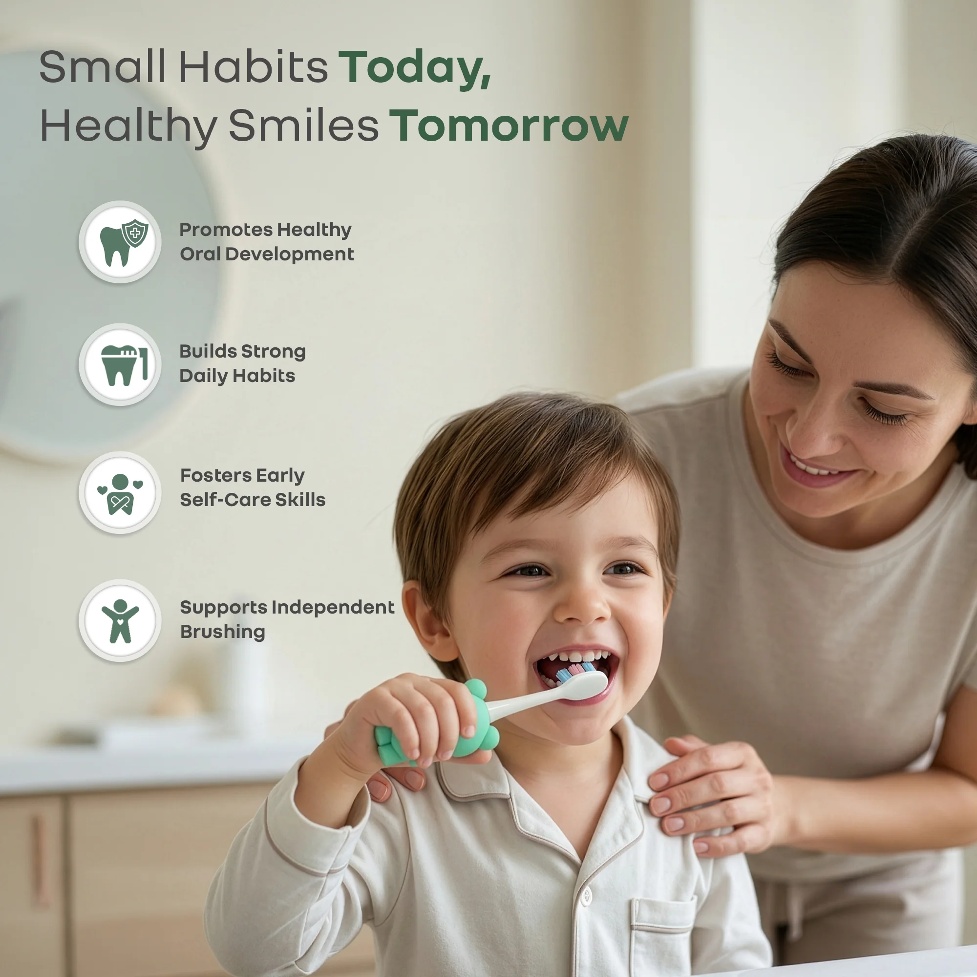 Tiny Smiles Zoobie Kids Toothbrush for 2+ Years, Ultra-Soft PBT Bristles, Self-Standing Animal Design Brush - Green Froggy - Image 8