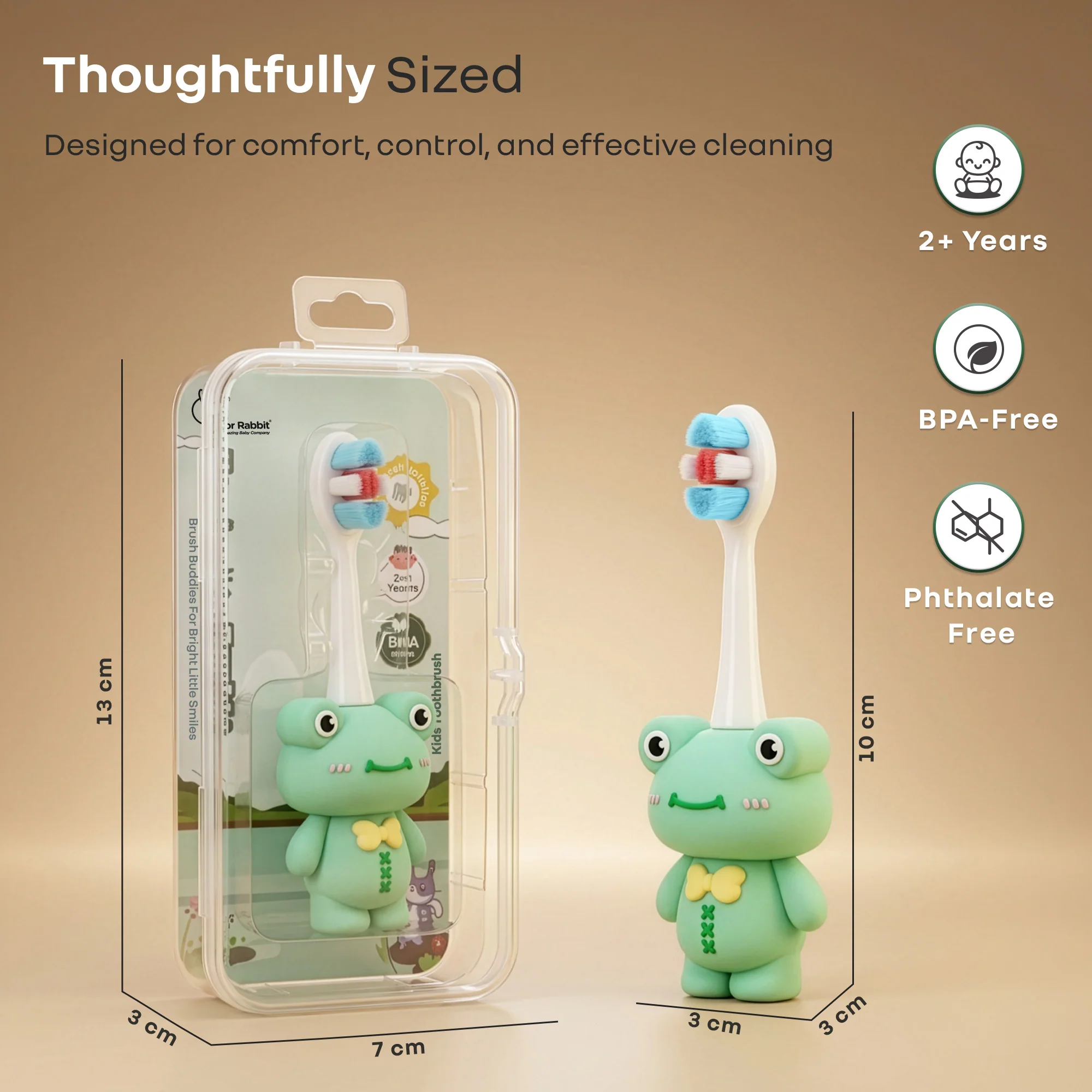 Tiny Smiles Zoobie Kids Toothbrush for 2+ Years, Ultra-Soft PBT Bristles, Self-Standing Animal Design Brush - Green Froggy - Image 9