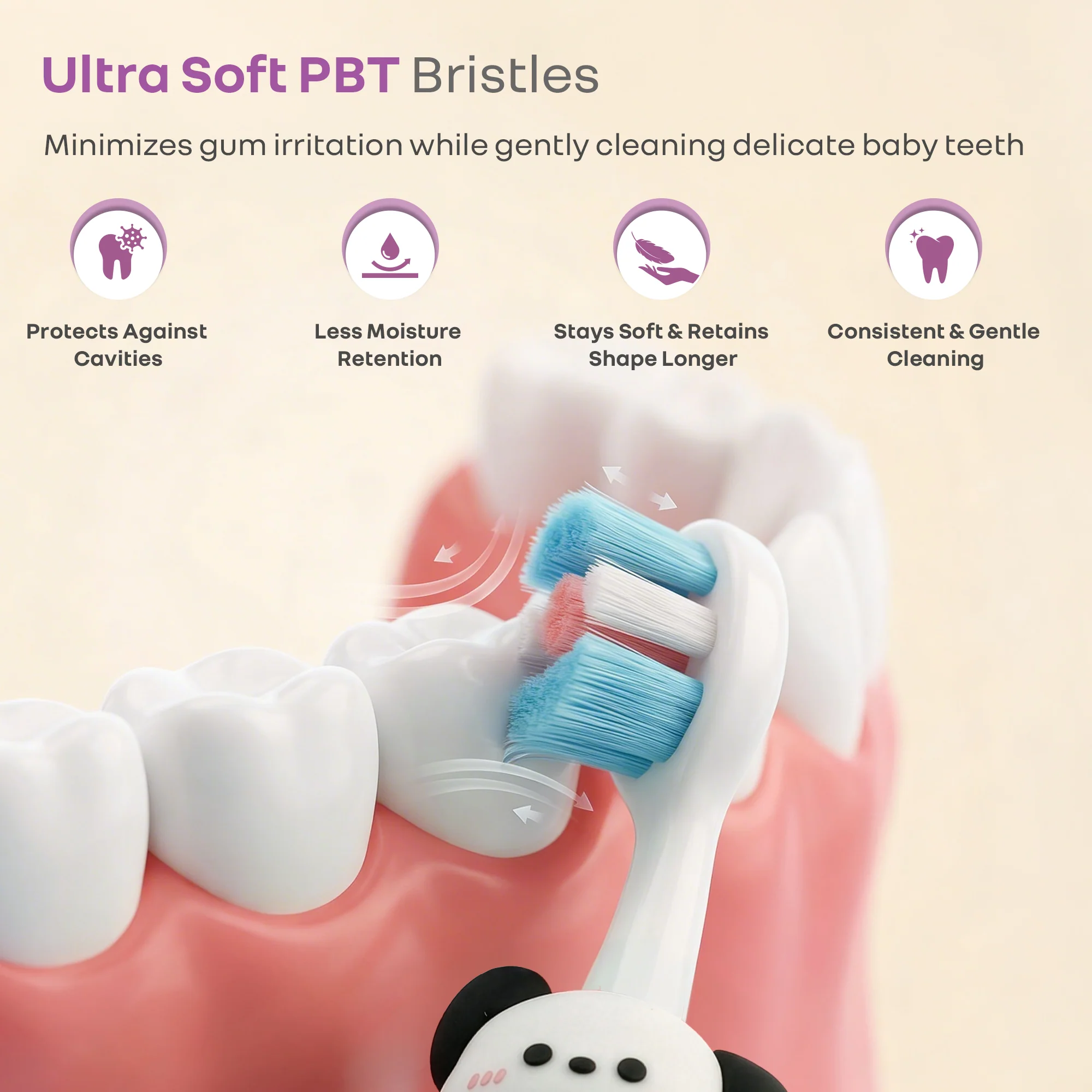 Tiny Smiles Zoobie Kids Toothbrush for 2+ Years, Ultra-Soft PBT Bristles, Self-Standing Animal Design Brush - White Doggy - Image 2