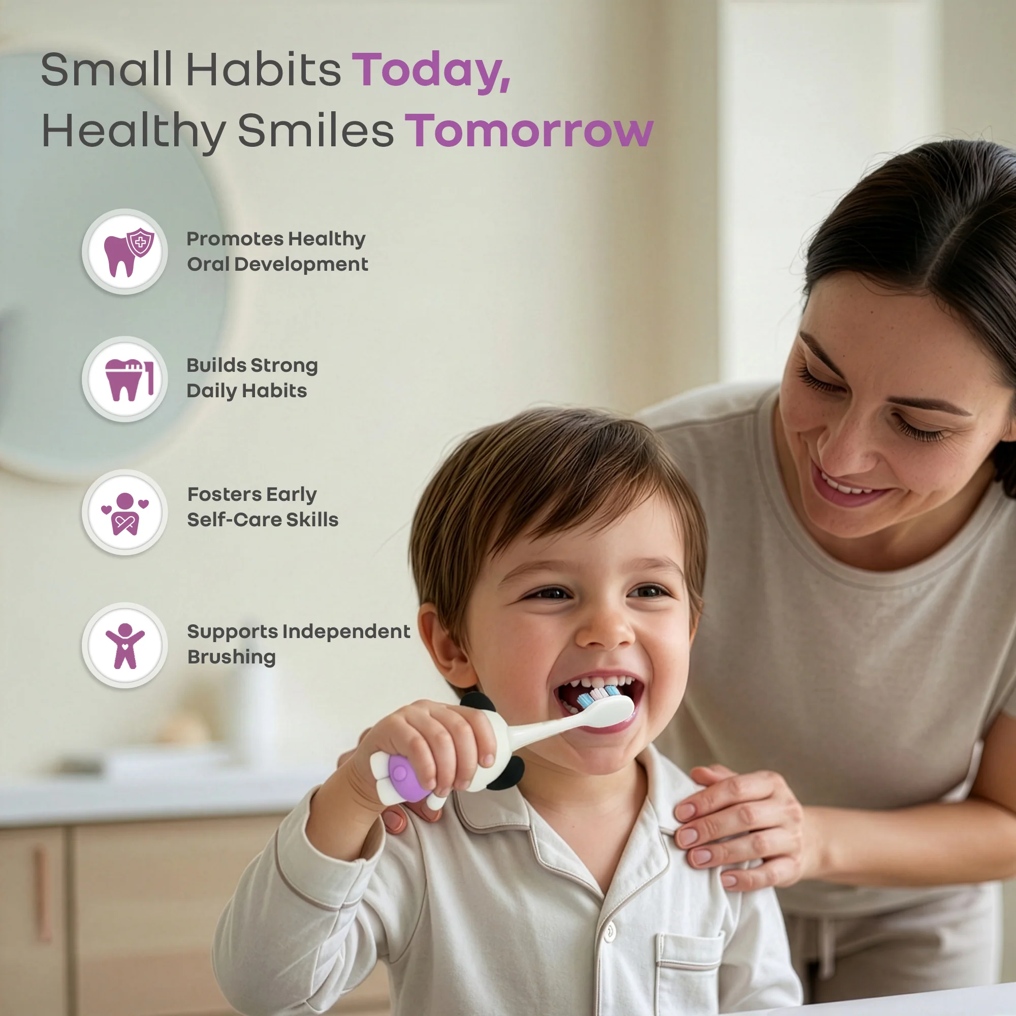 Tiny Smiles Zoobie Kids Toothbrush for 2+ Years, Ultra-Soft PBT Bristles, Self-Standing Animal Design Brush - White Doggy - Image 8