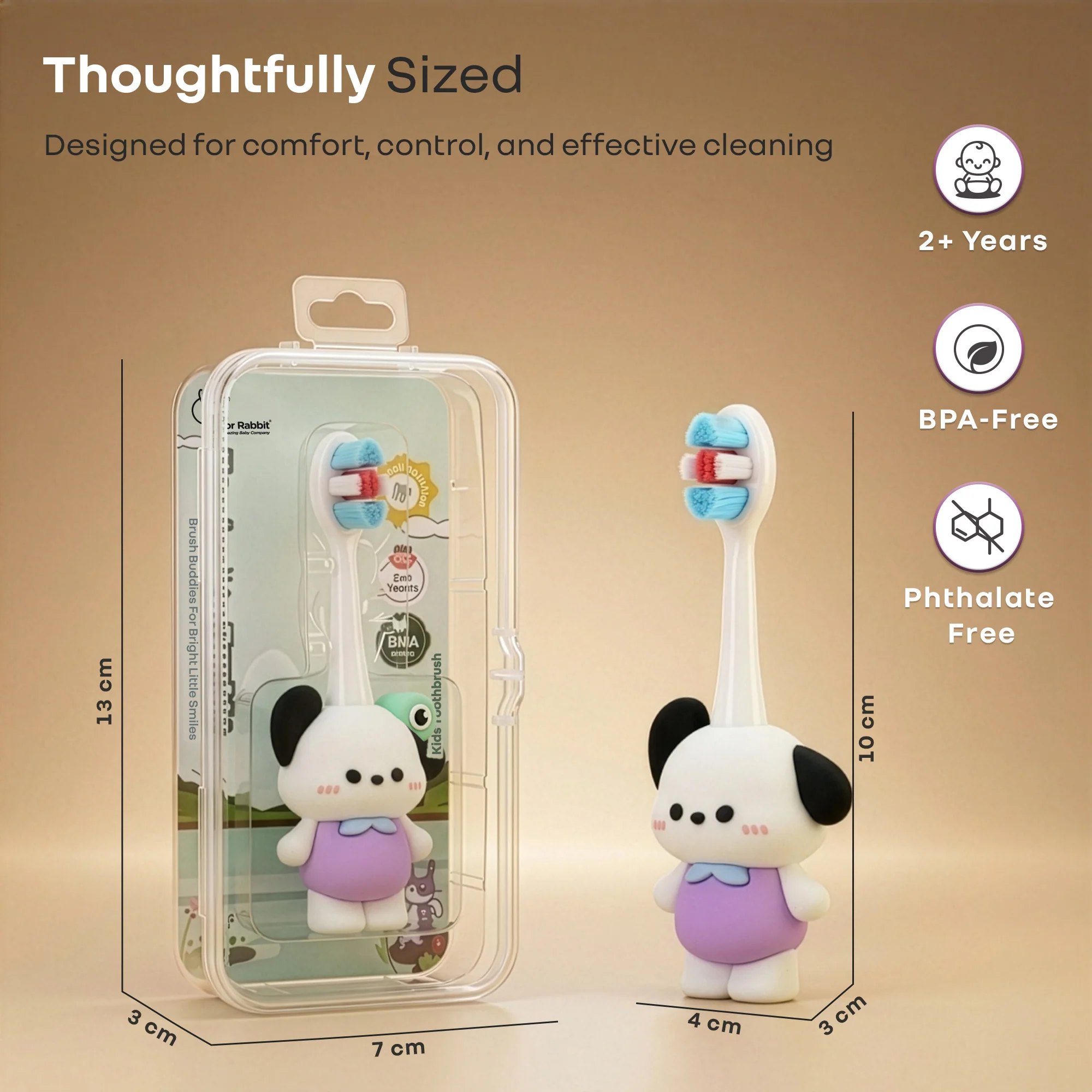 Tiny Smiles Zoobie Kids Toothbrush for 2+ Years, Ultra-Soft PBT Bristles, Self-Standing Animal Design Brush - White Doggy - Image 9