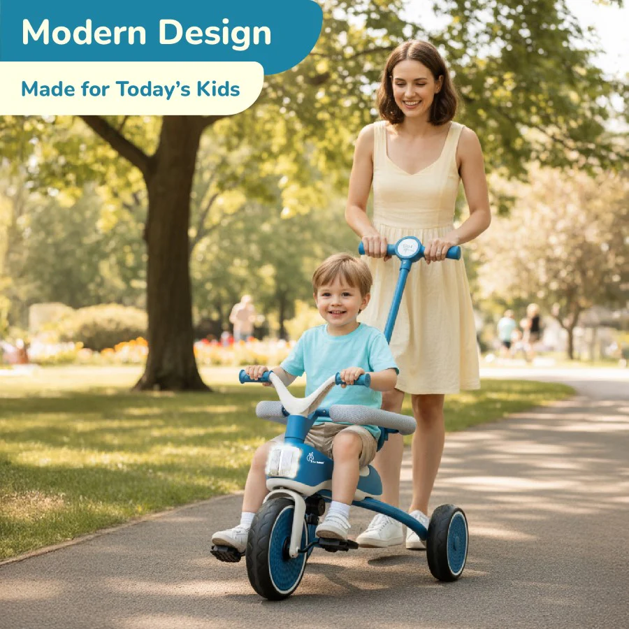 Tiny Toes Karizma - Luxury 3-in-1 Smart Tricycle for Kids 2 to 5 Years with Music & Canopy - Blue Grey - Image 3